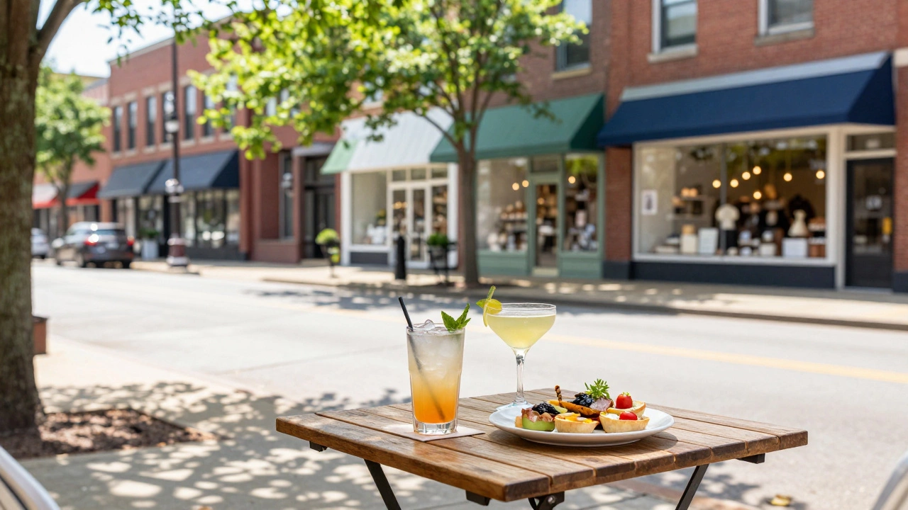 Outdoor table with cocktails on the trendy Mass Ave street in Indianapolis