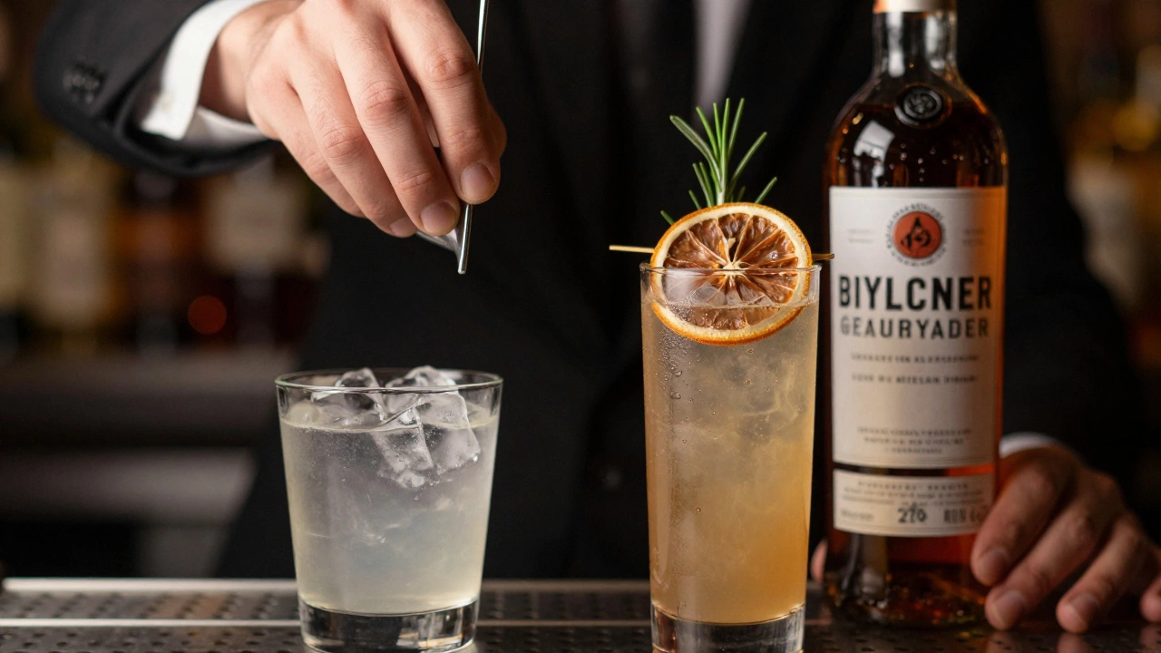 Bartender making basic and premium cocktails side by side