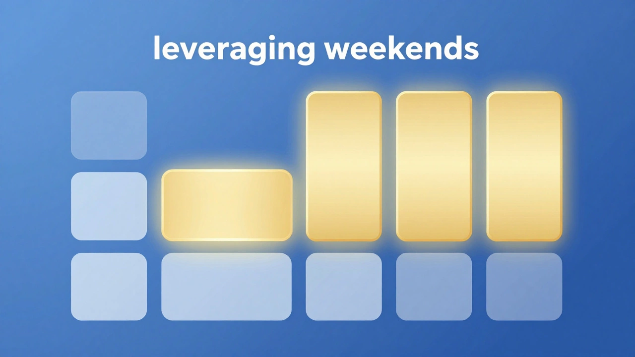 Minimalist graphic showing how combining work days with weekends creates longer breaks