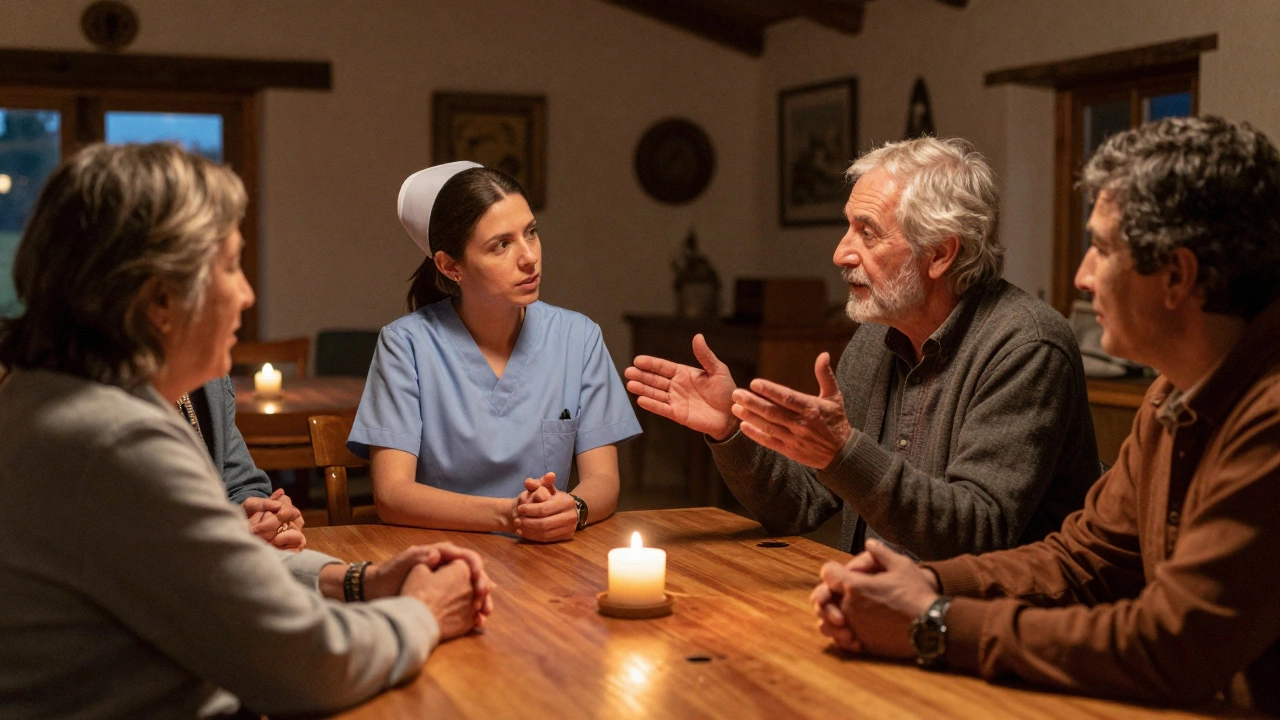 Multi-generational solo travelers chatting warmly at a dinner table