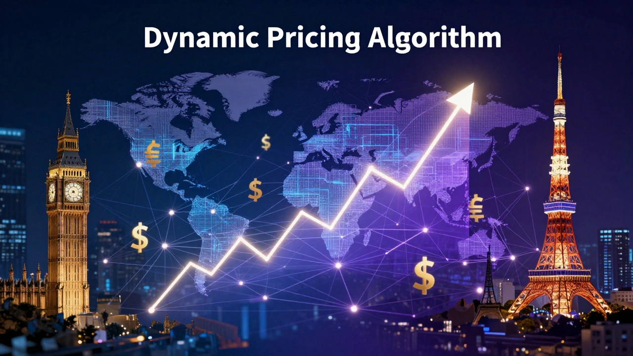 Abstract visualization of dynamic pricing algorithms affecting global travel costs