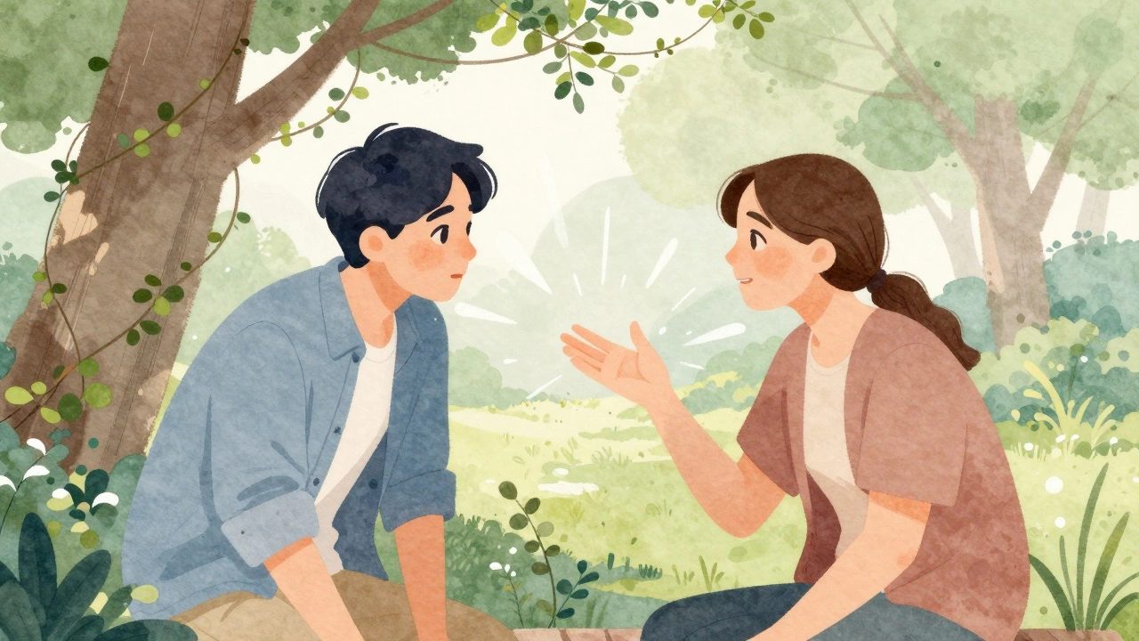 Couple engaged in deep, meaningful conversation in a park