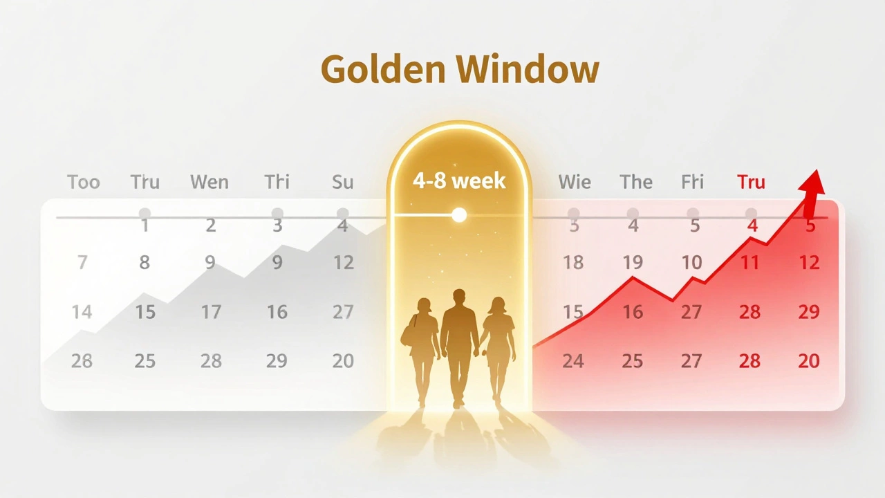Illustration of the ideal booking window timeline with golden arch