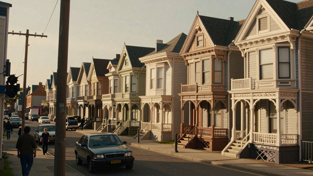 Comparison of chaotic real street versus controlled movie set facades