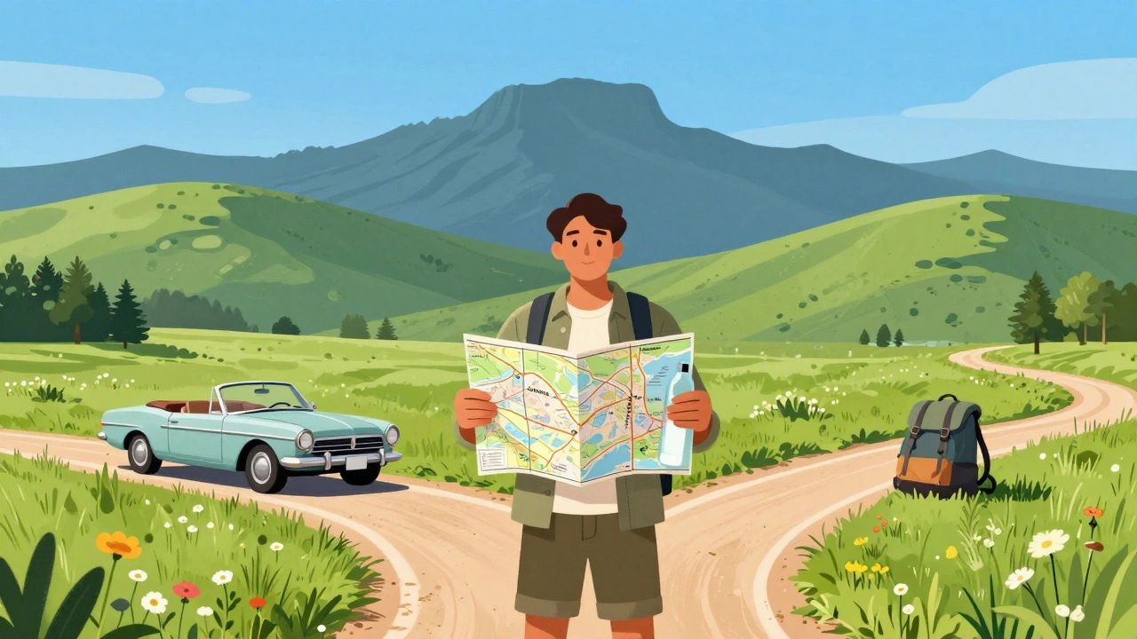 Traveler with map in Arkansas nature, highlighting free national park access.