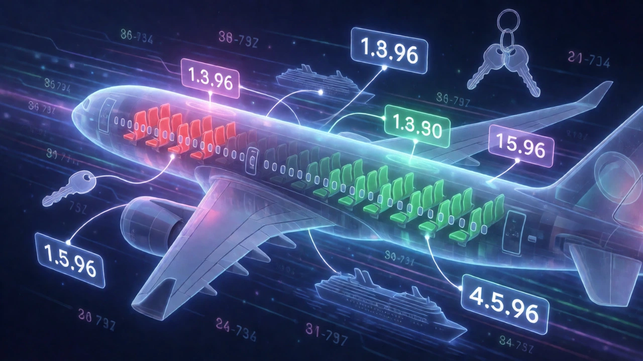 Digital concept of airline dynamic pricing algorithms managing seat inventory.