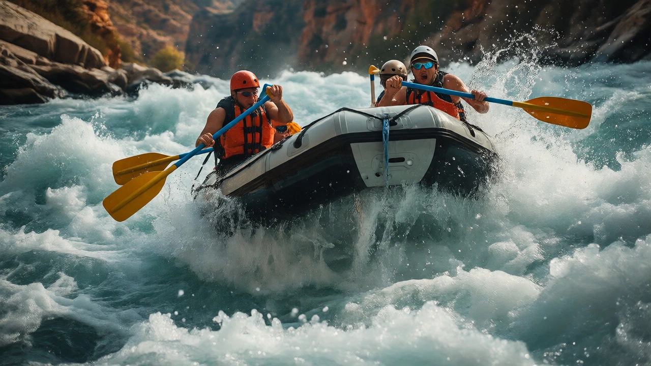 Rafters navigating intense white water rapids