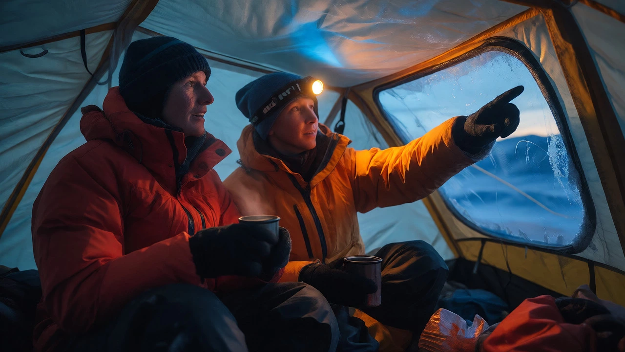 Travelers bonding inside a tent during a polar trip